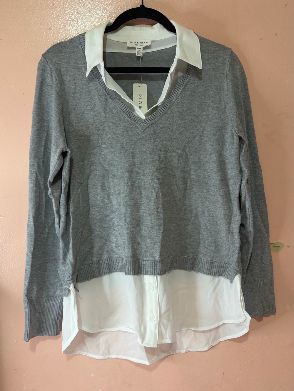 Rio & Rian Gray Layered 2-in-1 Sweater Shirt Tunic — Oversized M